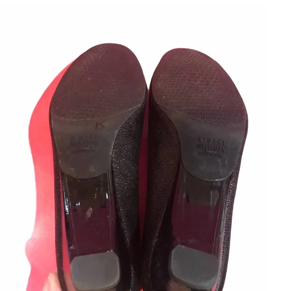 Stuart Weitzman Tofu Peep Toe Wedge Black 8.5 EUC